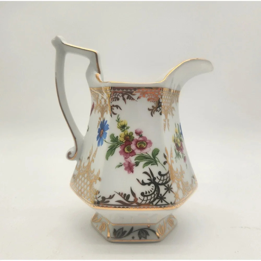 Royal Danube Floral Porcelain Pitcher Gold‎ Filigree Hexagonal Pedestal Base
